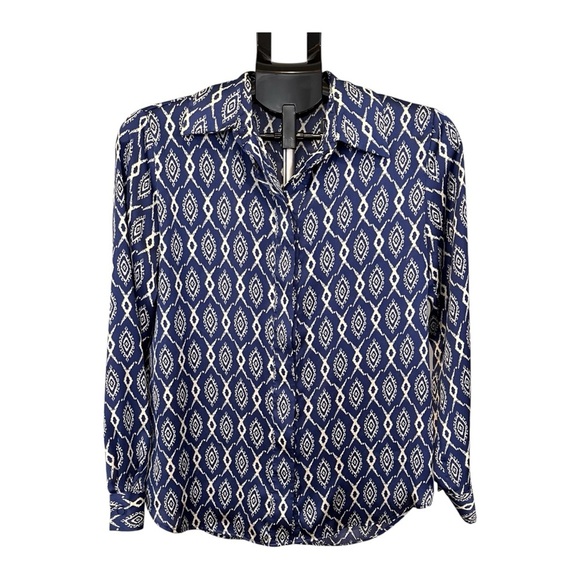 Zara Boho Patterned Blouse Business Casual Tribal Printed Button Up - Picture 1 of 11